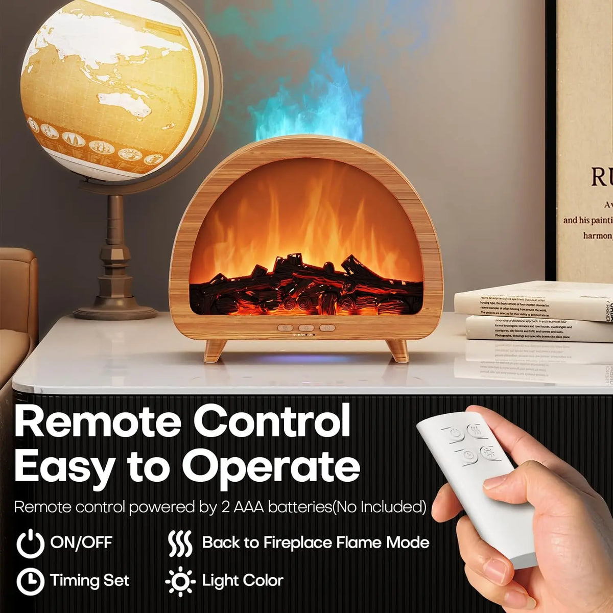 Portable USB Plastic Aroma Diffuser Flame Humidifier 3D Fire Ultrasonic Remote Control