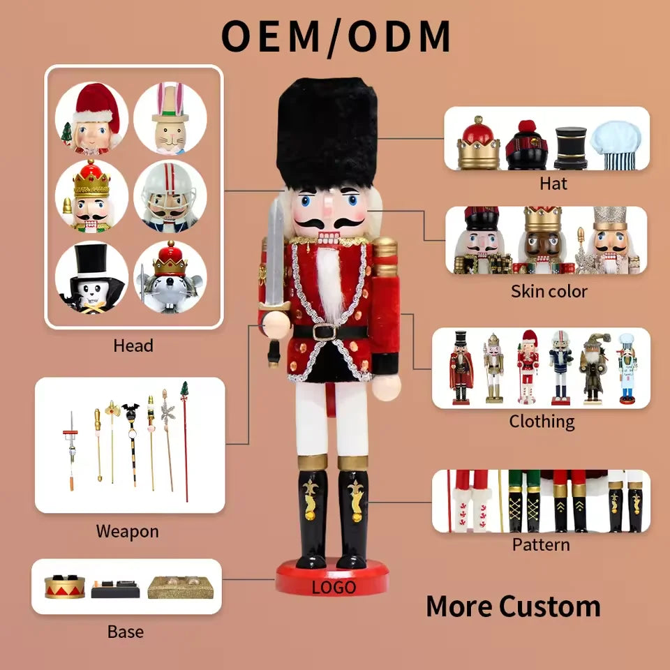 Customizable Handicraft Traditional Christmas Decoration 36cm Wooden Nutcracker Doll