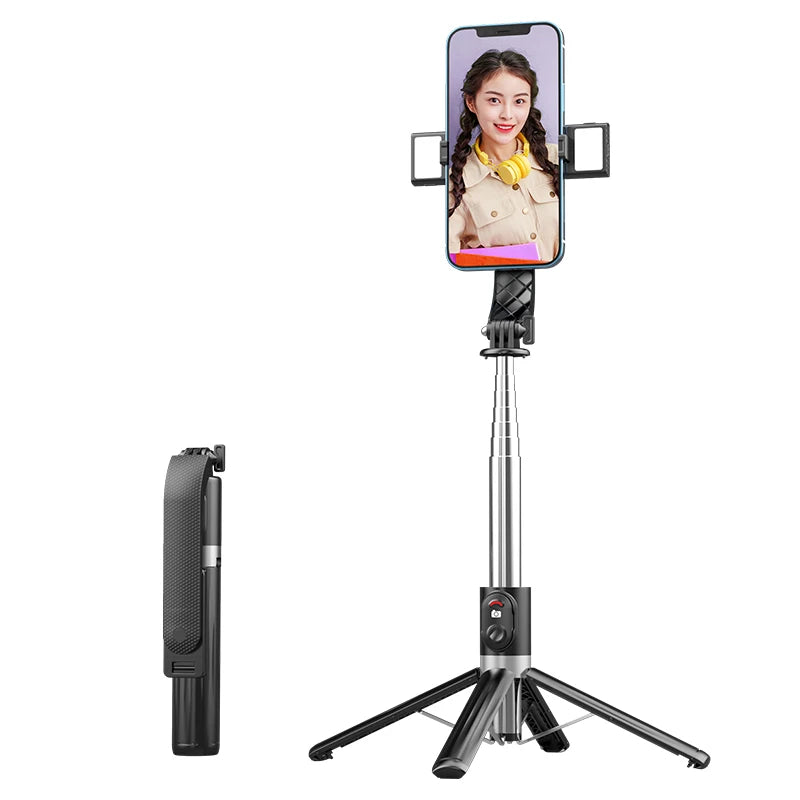 Stainless Steel Selfie Stick with 360 Adjustable Retractable Tripod 2 LED Light Remote
