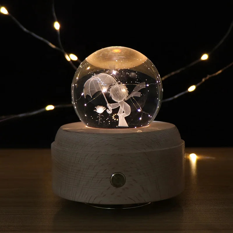 Creative Electronic Gift Lamp Decoration 3D Crystal Ball Night Light With Rotating Music
