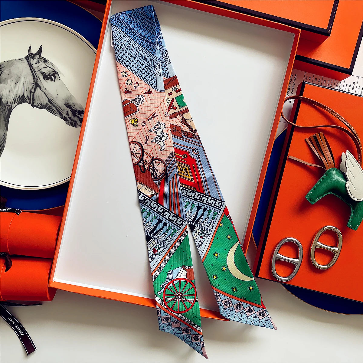 5*86 Cm Neck 100% Silk Scarf Custom Printing Scarves Designer Head Bag Women Stylish
