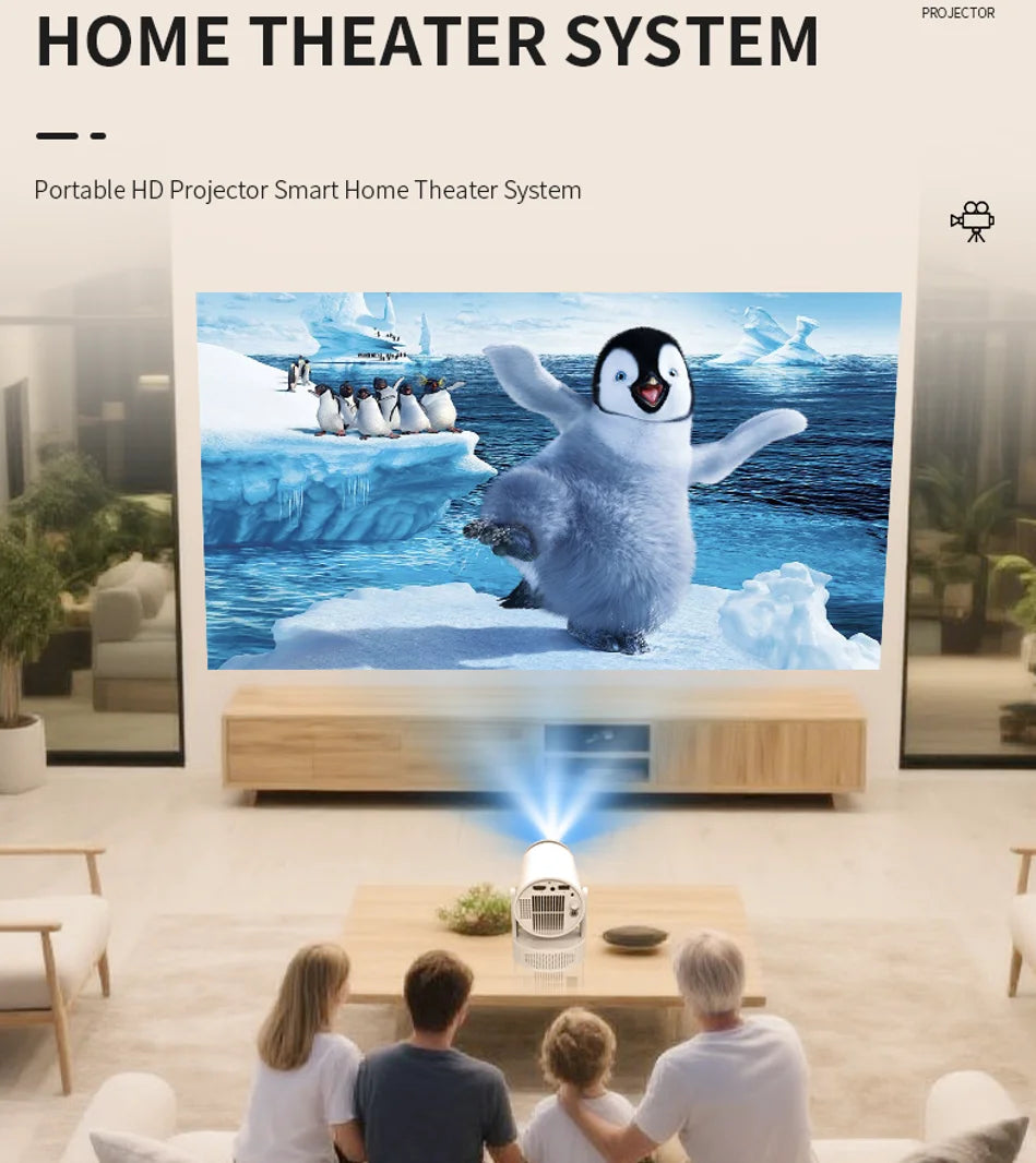 Portable Mini HD LED LCD Video Projector Android 11 BT5.2 Built-in Battery Features Home