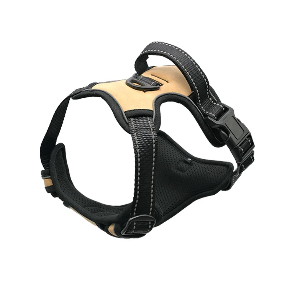 No-Pull Solid Rivet Fashion Dog Harness Leather Nylon Padded Comfort Breathable