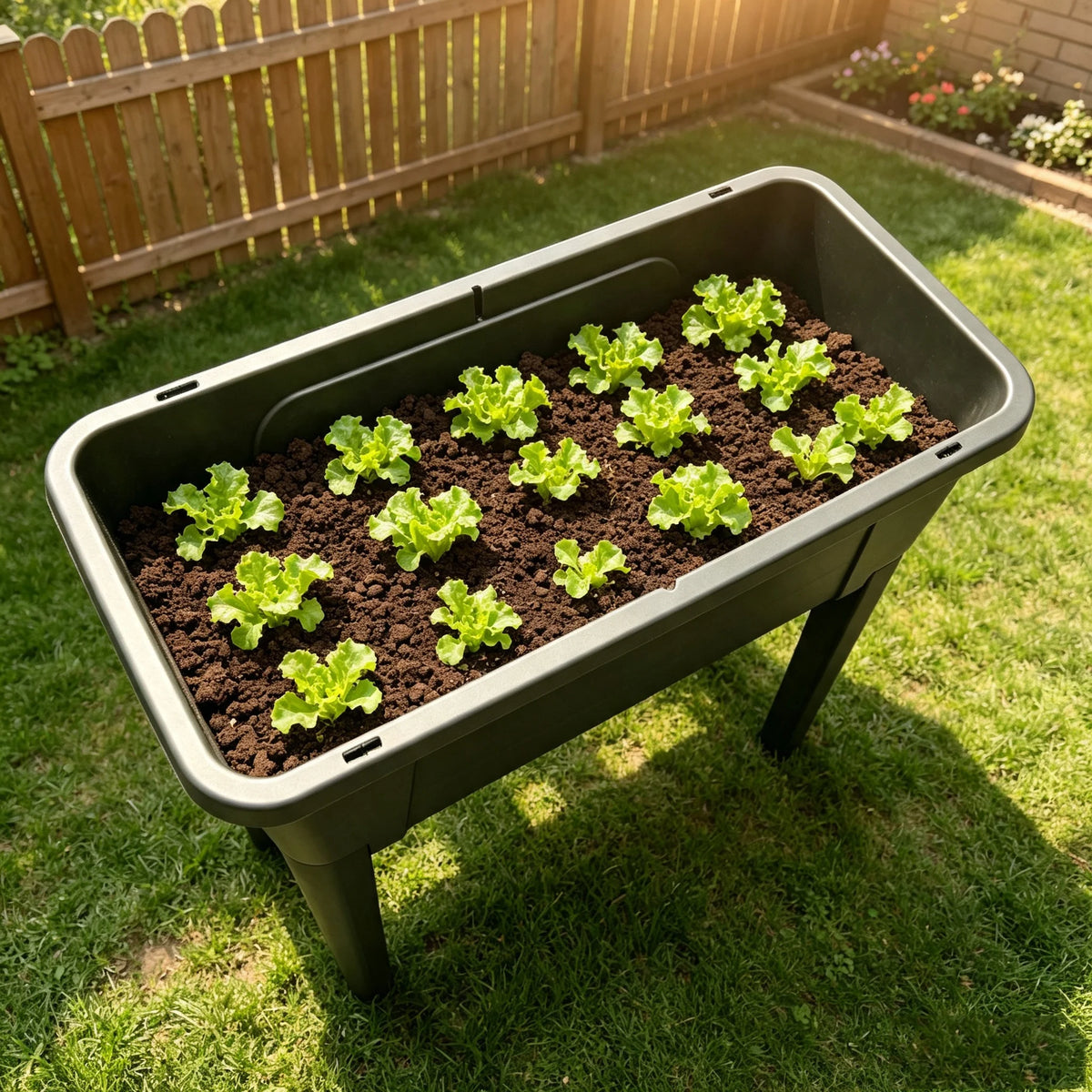 Eco-Friendly Black Plastic Self Watering Elevated Planter Box with Protecting Lid