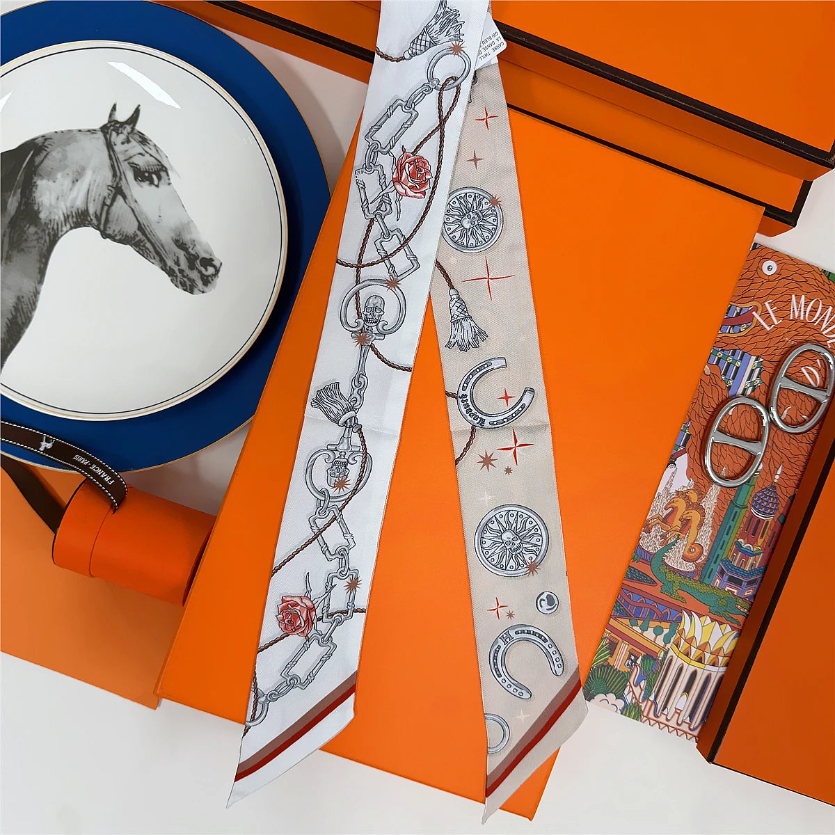 5*86 Cm Neck 100% Silk Scarf Custom Printing Scarves Designer Head Bag Women Stylish