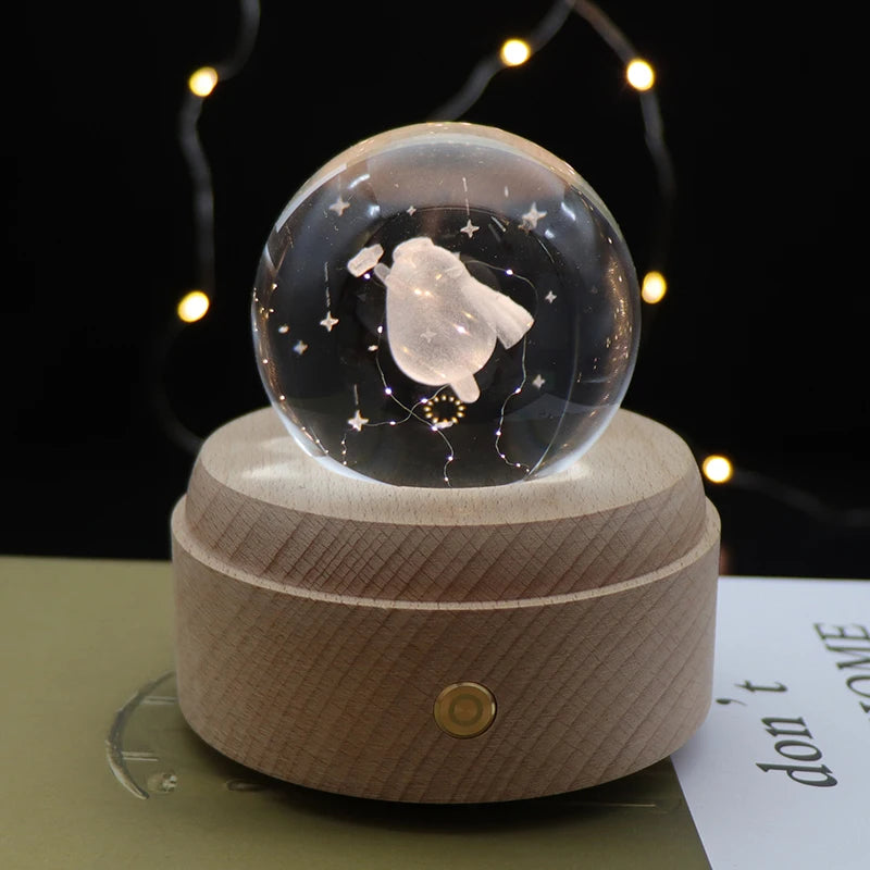 Creative Electronic Gift Lamp Decoration 3D Crystal Ball Night Light With Rotating Music