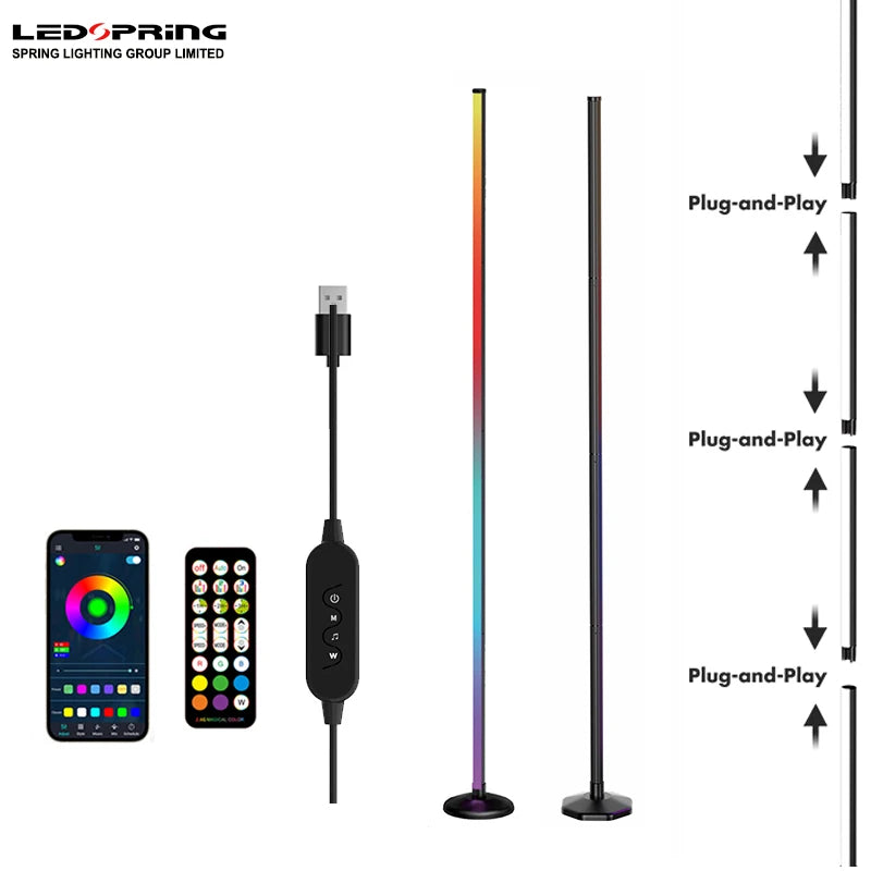 LED Corner Floor Light RGBIC 16 Million WiFi APP Remote Control Music Sync Aluminum Alloy