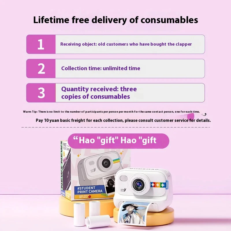 Kids Digital Instant Print Camera 1080p Filter MP3 Colour Photo Toy for Little Girl