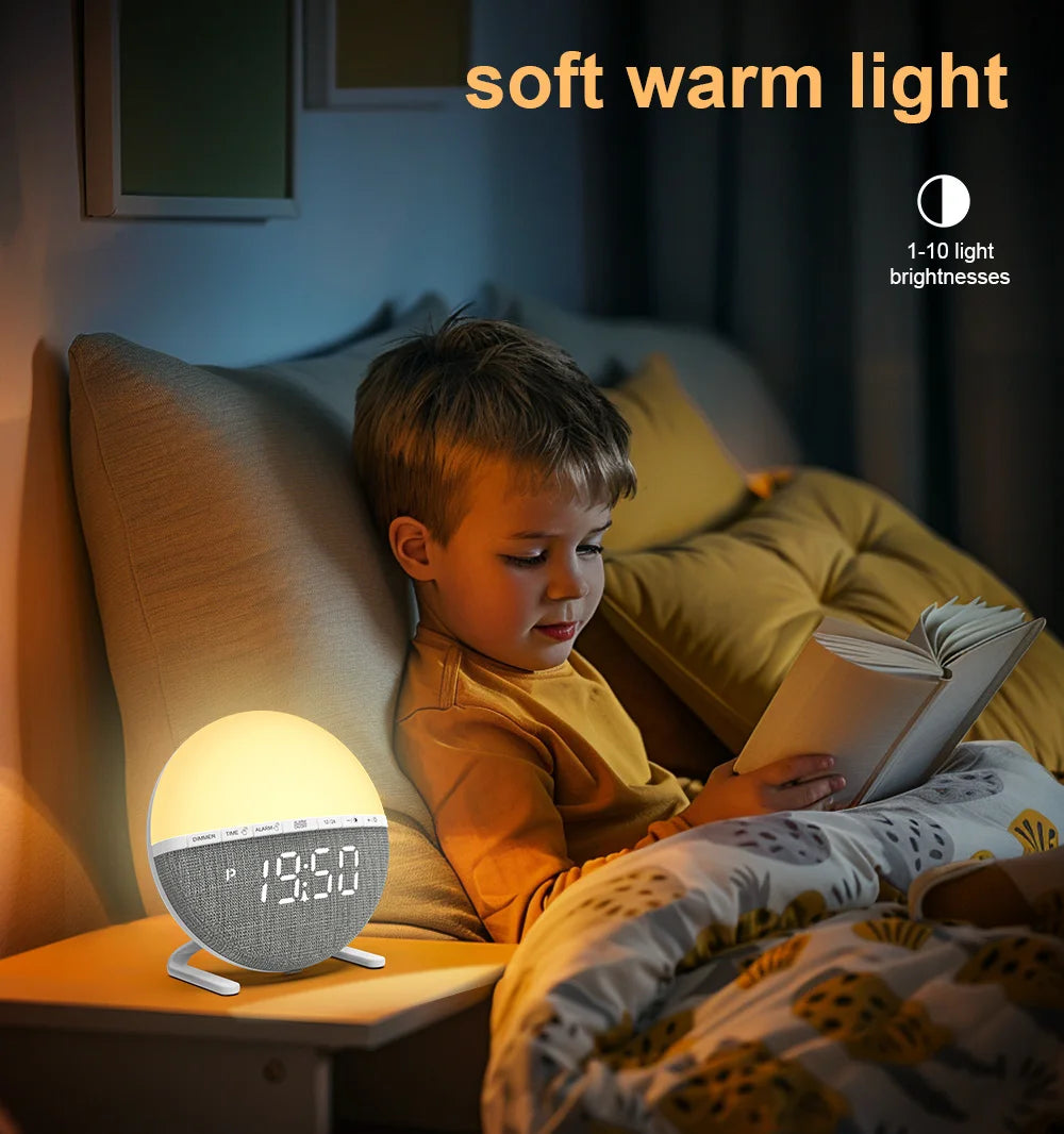 Wake Up Light Table Digital Sunrise Alarm Clock Bedside Smart Light Custom Sleep Dimmable