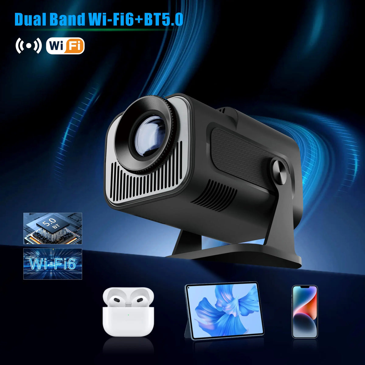 New Hd 4K Home Theateled Projector Hy320Mini Smart Projectors Portable WIFI6 200 ANSI
