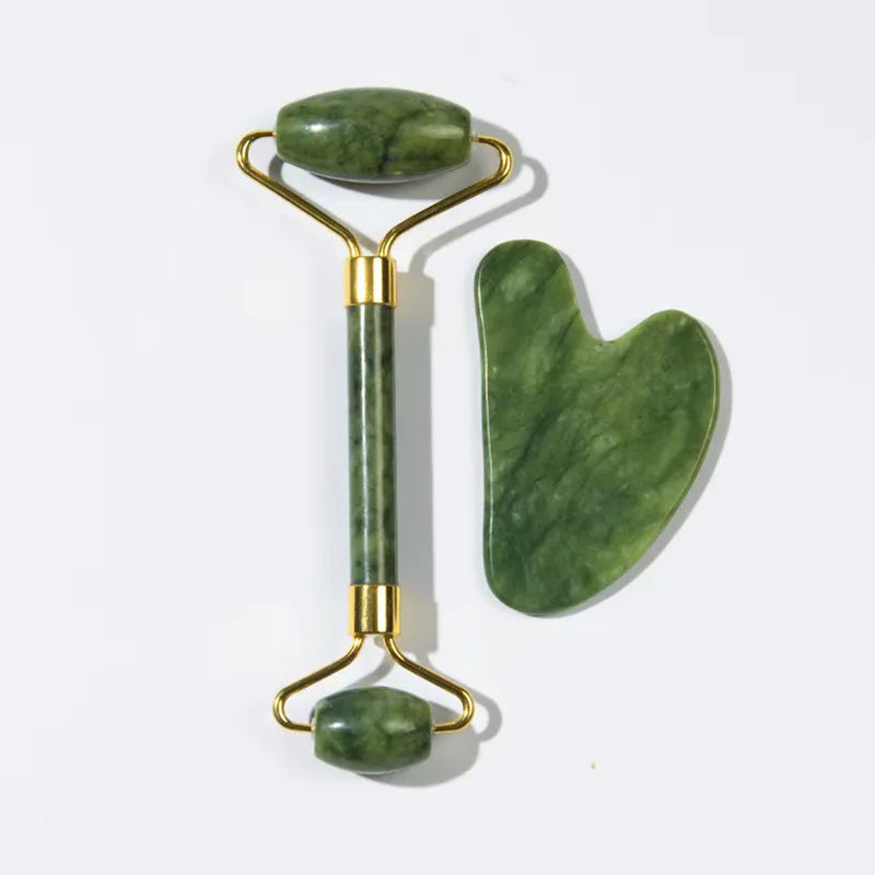 Jade Roller and Gua Sha Set Jade Facial Roller Massager Green Wind Jade Manual