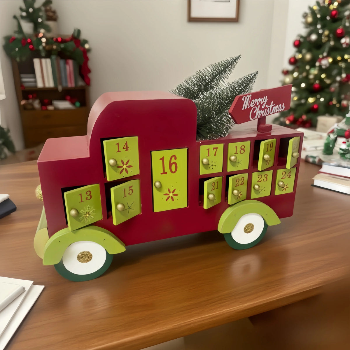 Wooden Advent Calendar Handmade Colorful Wooden Calendar Box Christmas Decorations
