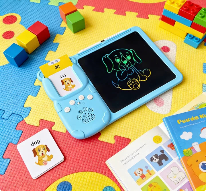 LCD Writing Tablet+Flash Card Talking 112 Cards Toddler Drawing Board Machine Early