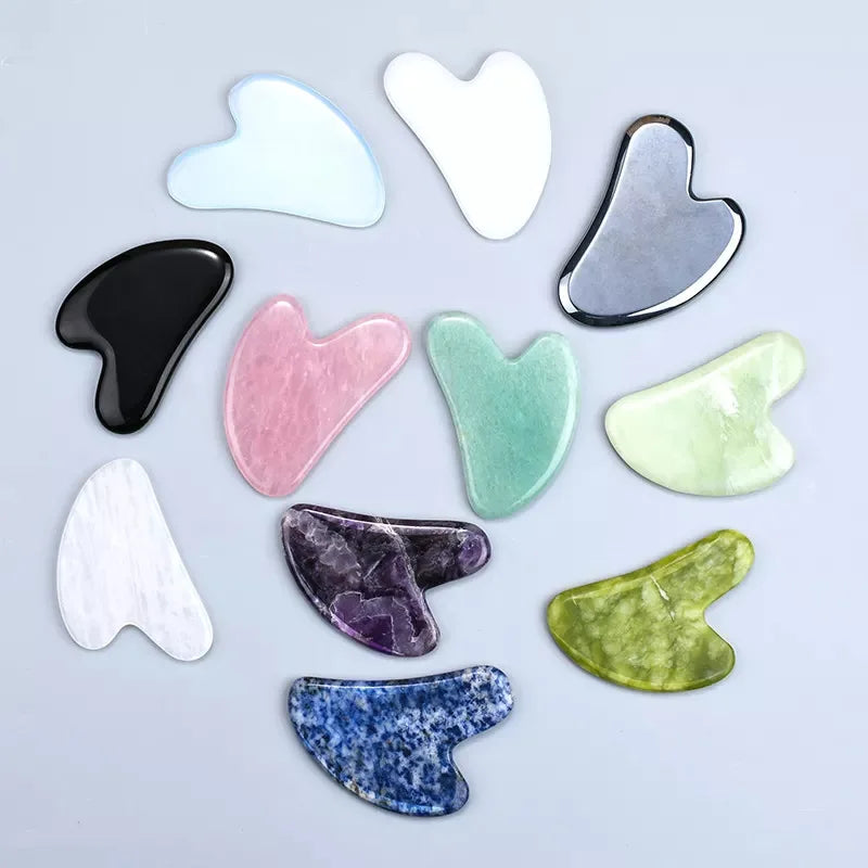 Natural Crystal Gua Sha Tool and Jade Roller Facial Massager, 15 Styles