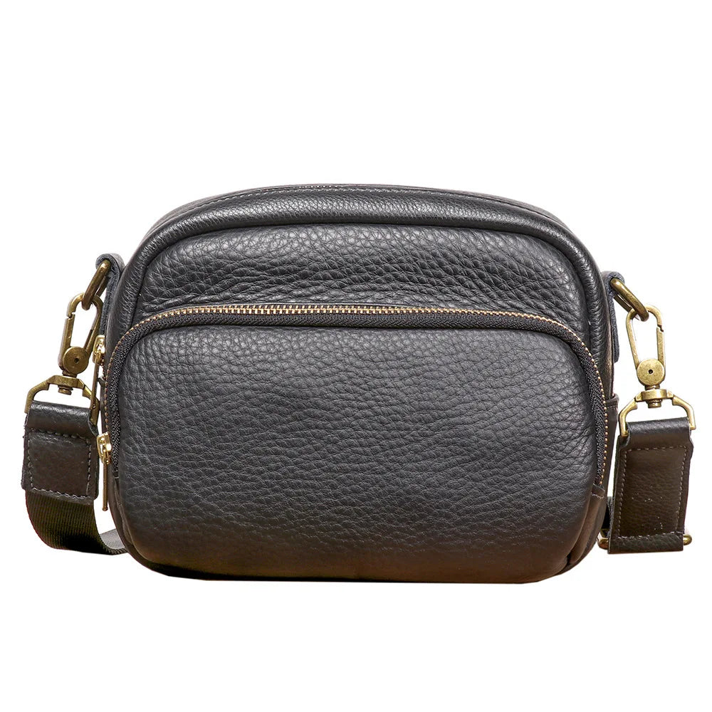 Black Genuine Leather Men Single-Shoulder Crossbody Bag Belt Casual Waist Bag Cowhide