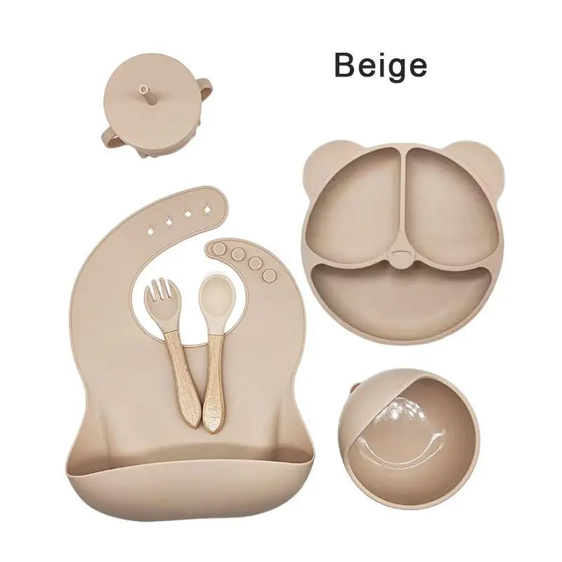 Children'S Silicone Baby Feeding Set BPA Free Toddler Dinnerware Includes Bib Plate Bowl
