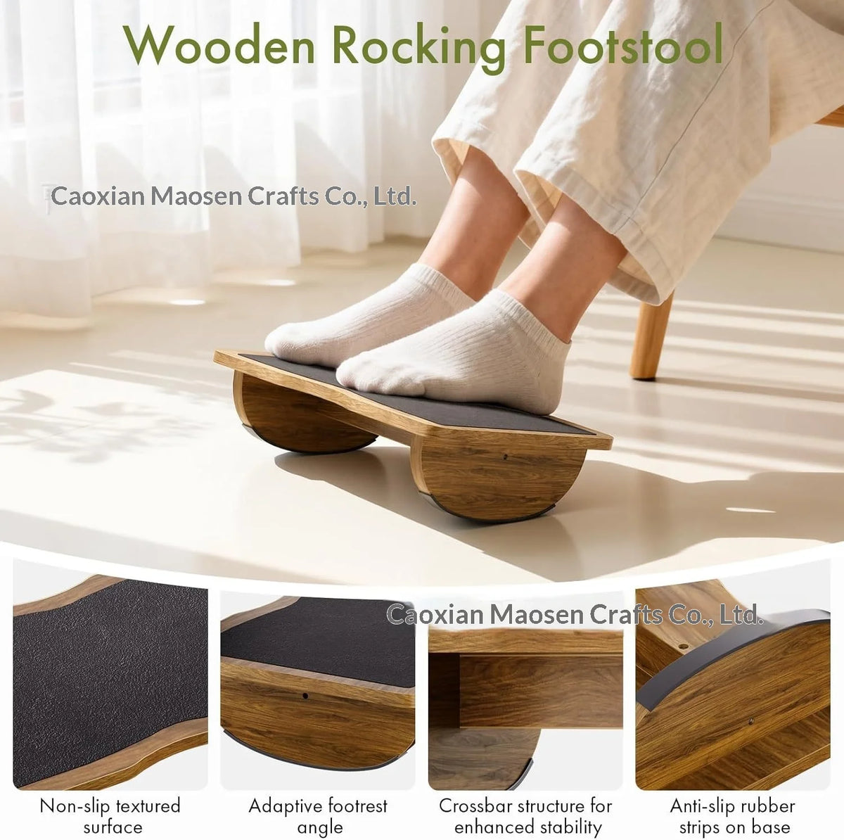 Wooden Footstool Low Stool Footrest Under-Desk Foot Pad Anti-Slip Office Legs