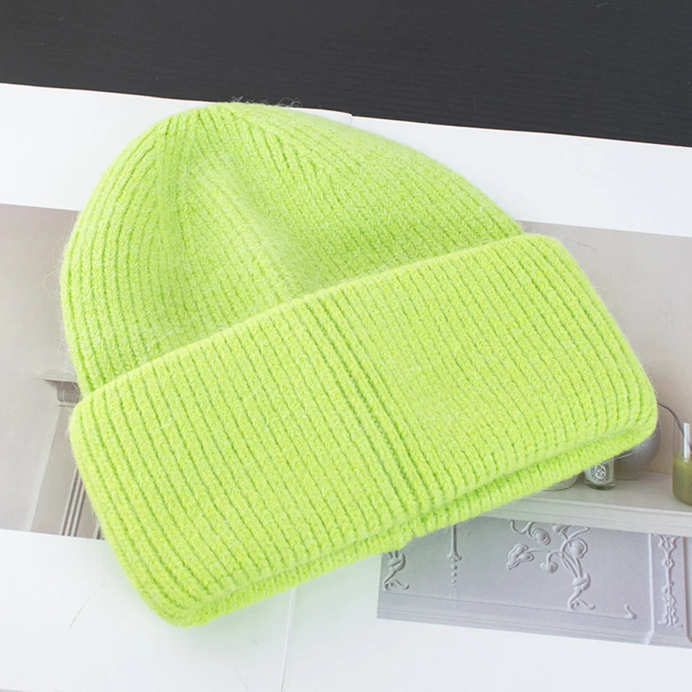 Knit Beanie Hat Real Angora Rabbit Fur Slouchy Skull Cap Winter Warm Stocking Hats