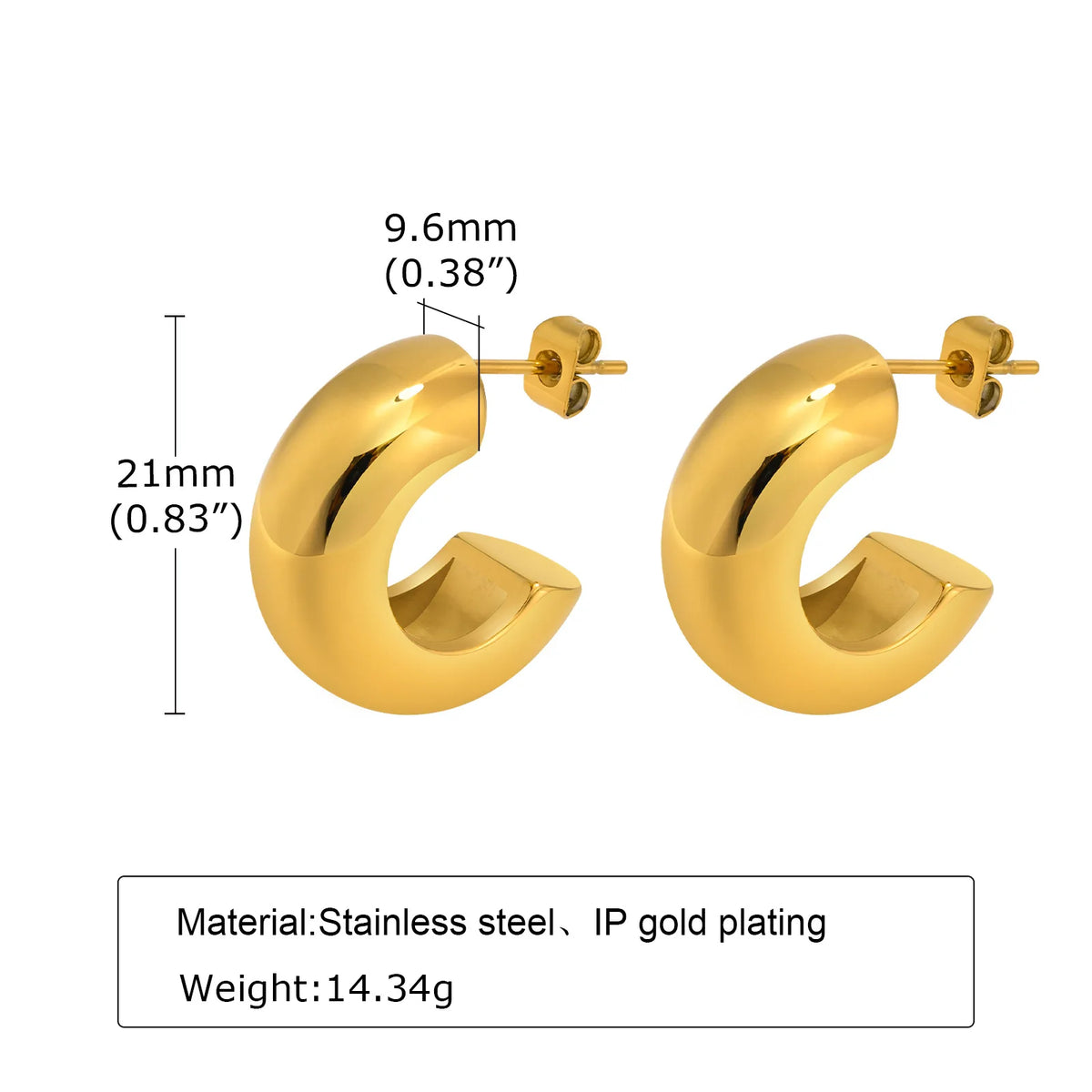 18K Gold Plated Stainless Steel Tarnish-Free Waterproof Hoop Earrings Women'S