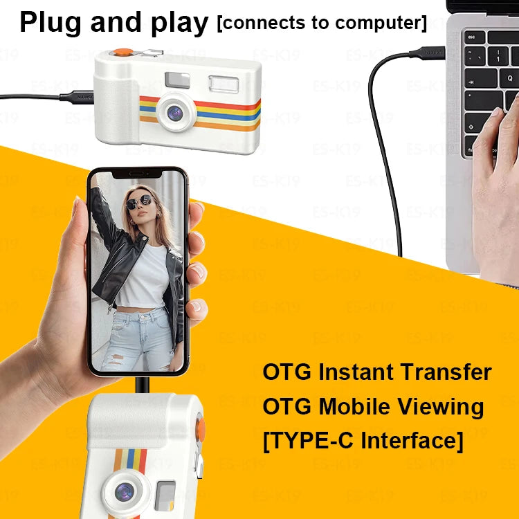 Film-Style Screen-Free Digital Camera with 20MP Photo Detachable Battery WIFI Multiple
