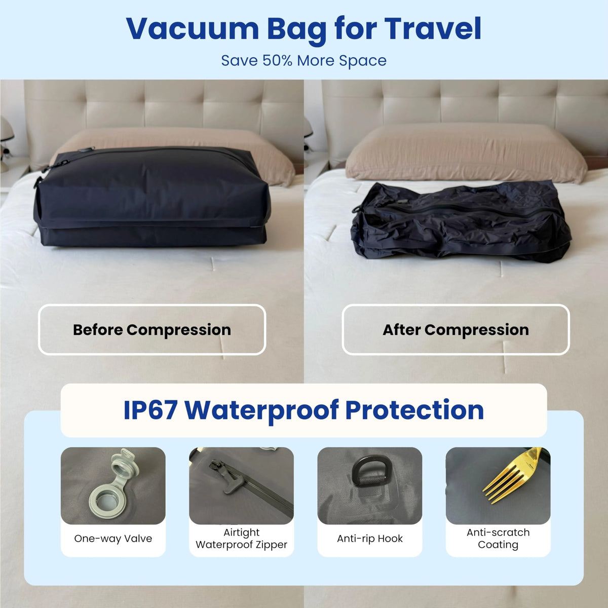28L Black Large IPX8 Waterproof Lightweight Nylon Clothing Vacuum Seal Air Compression
