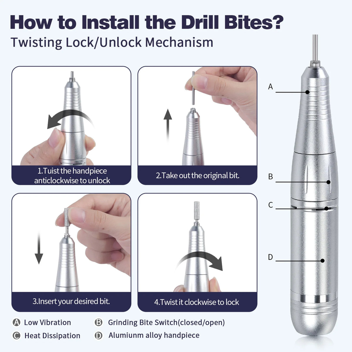 Rechargeable Portable Electric Nail Drill Machine 45000RPM Professional Nail Polisher