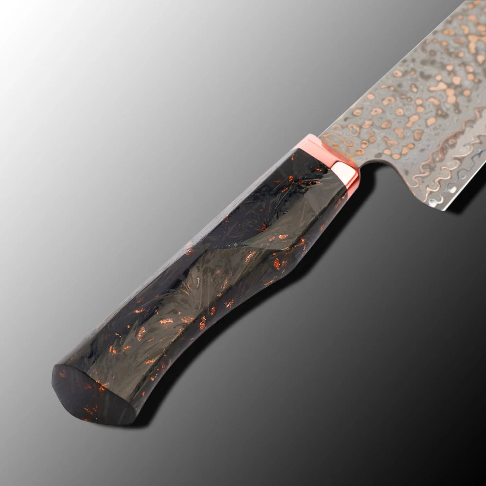 Japanese 77 Layers Rainbow Damascus VG10 10Cr15CoMoV Santoku Kitchen Knife Copper Bolster