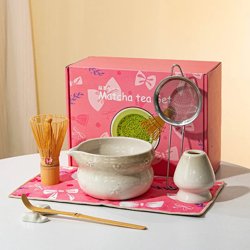 Chinese New Eco-Friendly Pink Whisk Mixing Kits Matcha Gift Set 5pcs Set Matcha Tea Set