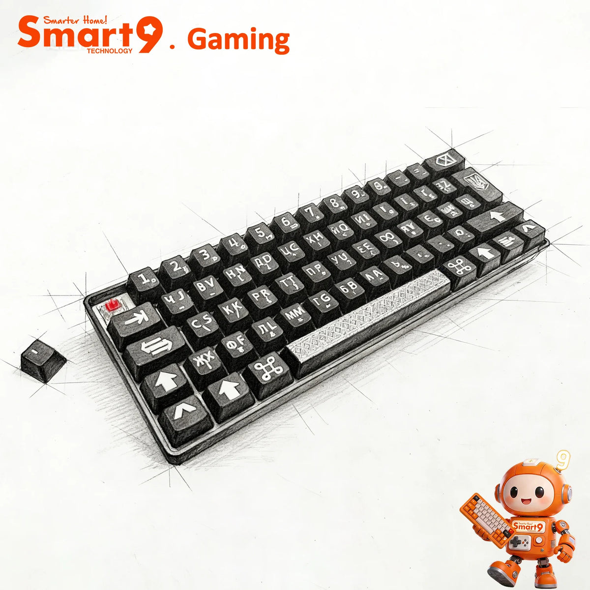 Smart9 61Key Mini Wireless Mechanical RGB Keyboard with Laser Carving Keycaps for Gaming