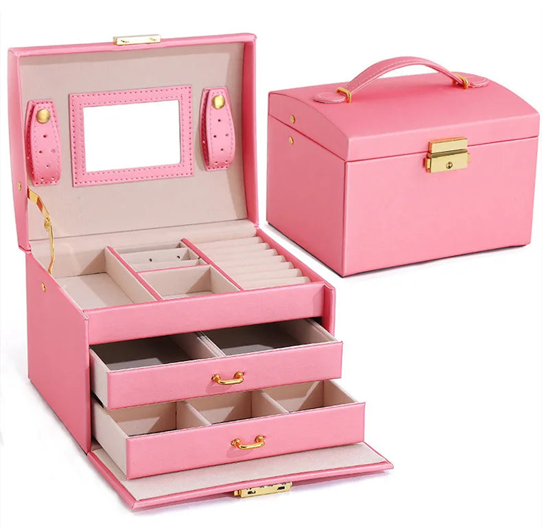 Custom Leatherette Portable Jewelry Organizers Travel PU Leather 3 Layers Jewelry Storage