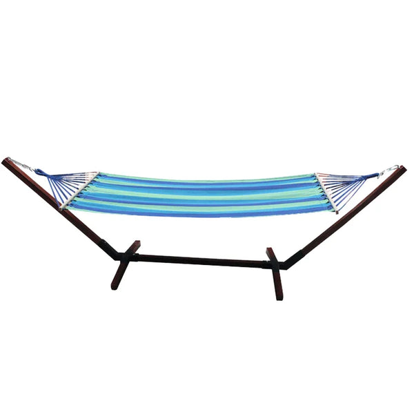 Striped Fabric Hammock With Stand Foldable Hanging Swing Lightweight 1-2 Person Outdoor