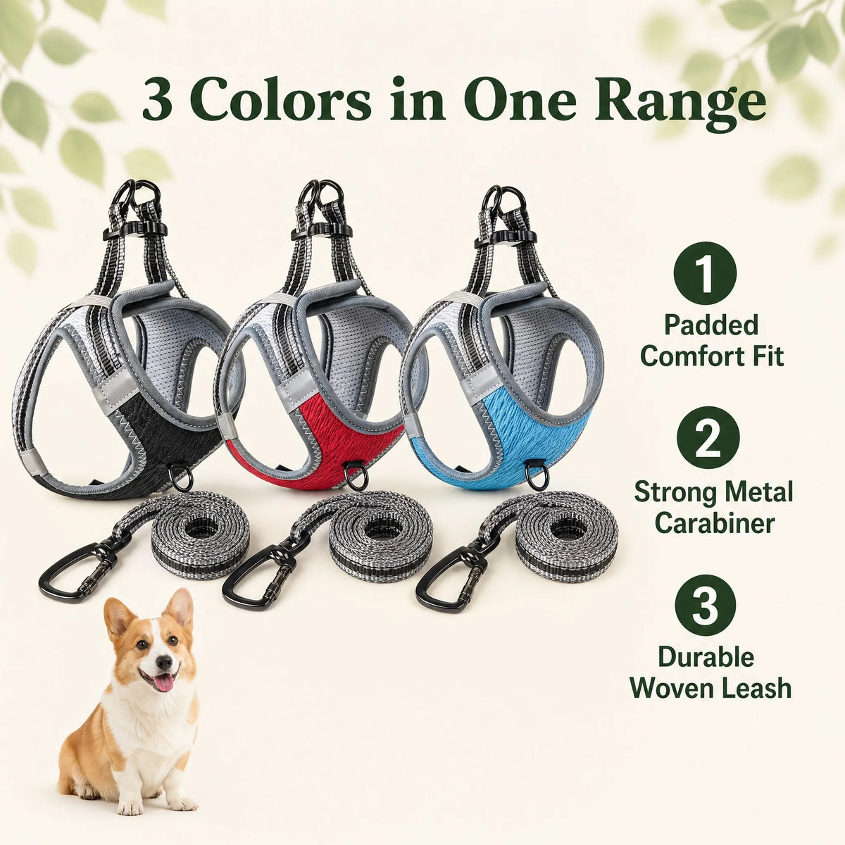 Dog and Cat Harness Leash Set No Pull Y for Dogs and Cats Solid Color Mesh Padded