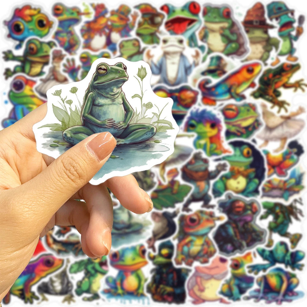 50Pcs Funny Frog Theme DIY Graffiti Stickers PVC Waterproof Self Adhesive Laptop Luggage (Pack of 2)