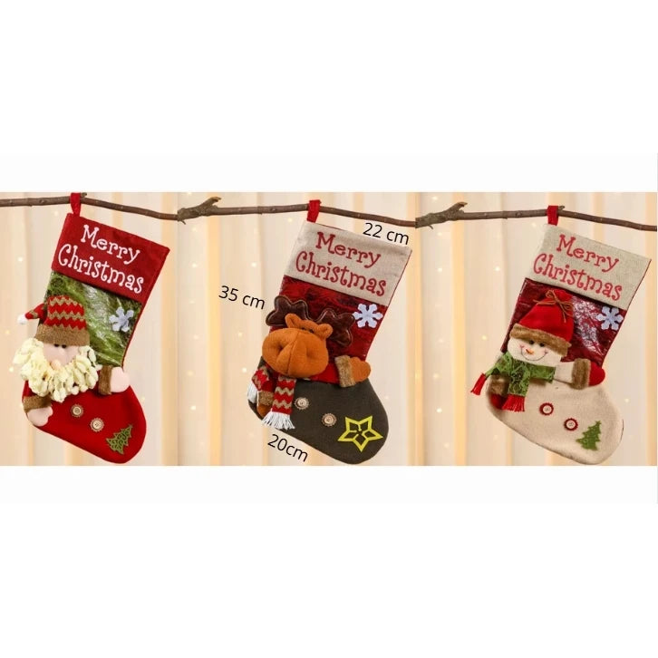 SC ECOMMERCE Model F6-2NPZ-Z8PQ Set 3 Christmas Stockings Printed Snowman Santa Claus