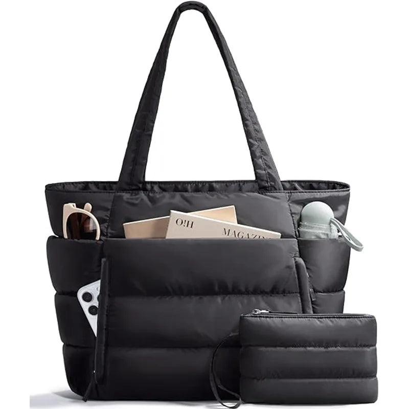 Large Capacity Puffer Tote Bag for Women Lightweight Puffy Handbags for Work Office