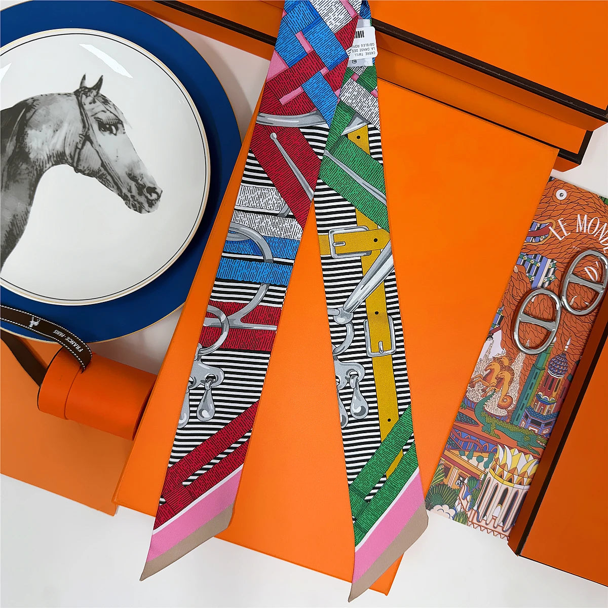5*86 Cm Neck 100% Silk Scarf Custom Printing Scarves Designer Head Bag Women Stylish