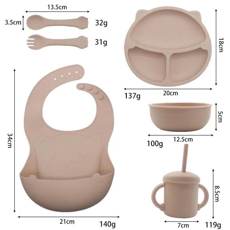 BPA Free Food-Grade Silicone Kids Dining Tableware Silicone Suction Baby Feeding Set