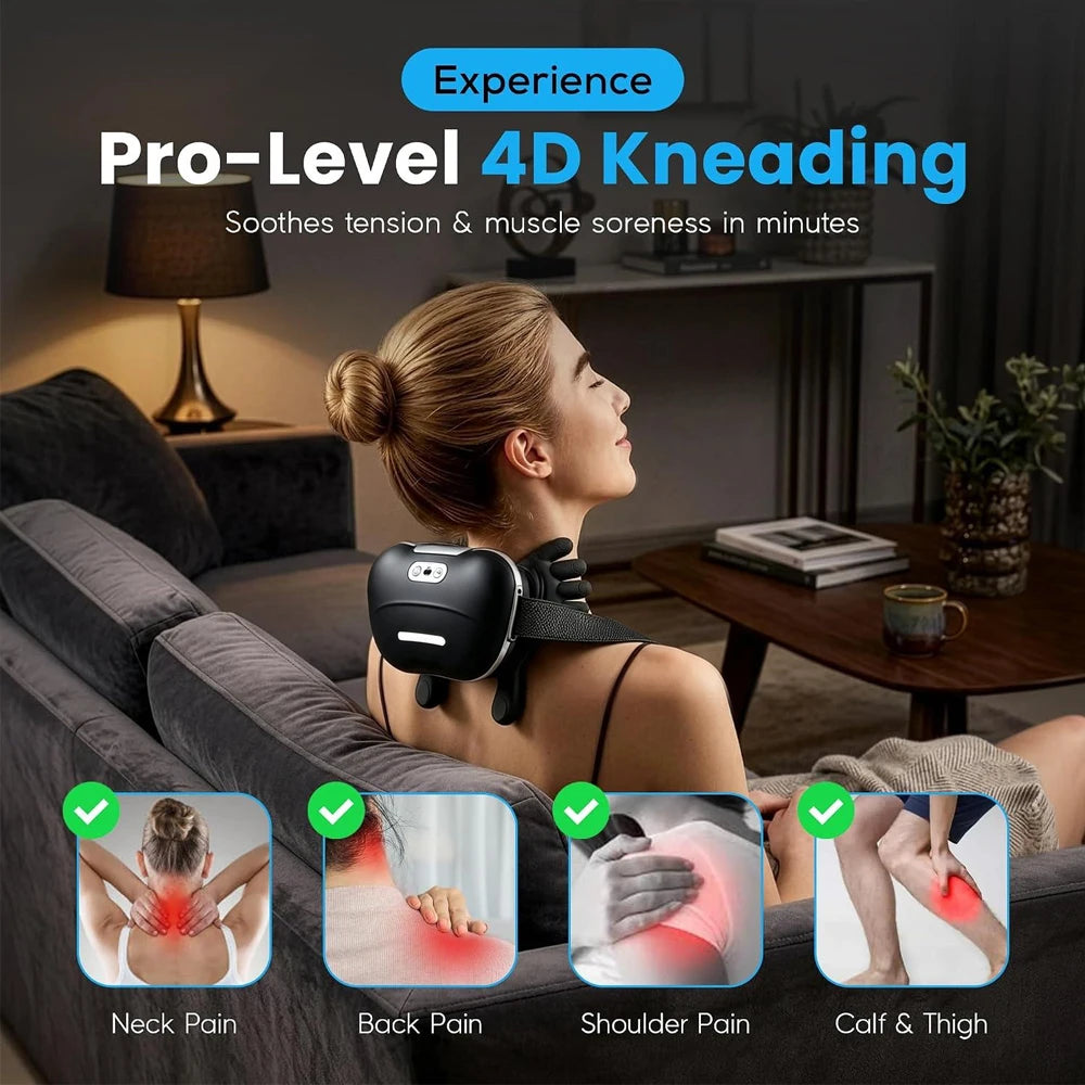 Popular Neck Massager 4D Kneading Shoulder Back Cordless Rechargeable 2000mAh 3 Hours