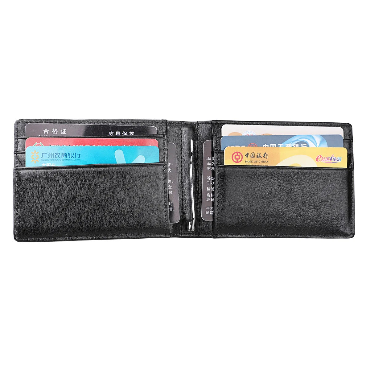 Men'S RFID Blocking Black Genuine Cowhide Leather Slim Wallet Vintage Retro ID Photo Card