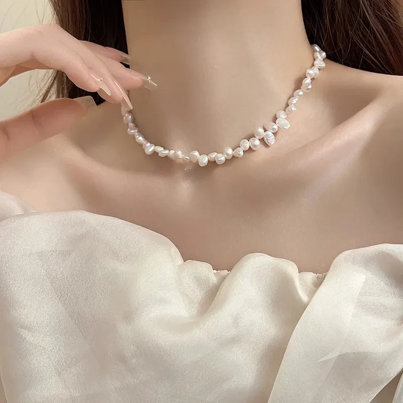 Elegant 18k Gold Plated Stainless Steel Chain Baroque Small Rice Grain Irregular Shaped