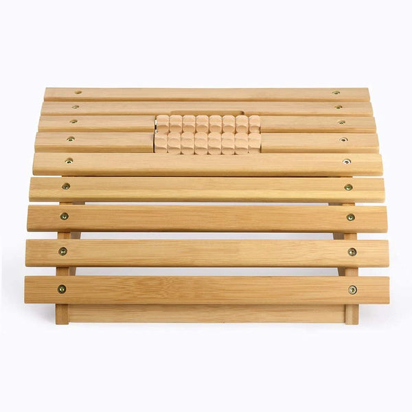 Ergonomic Bamboo Footrest Foot Stool Under Desk Footrest with Massager Rollers for Office