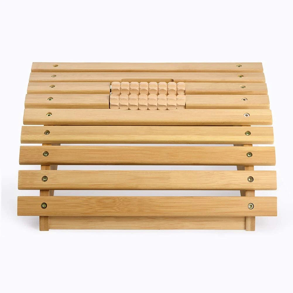 Ergonomic Bamboo Footrest Foot Stool Under Desk Footrest with Massager Rollers for Office