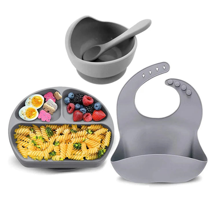 Silicone Toddler Weaning Set with Adjustable Bib and Suction Bowl