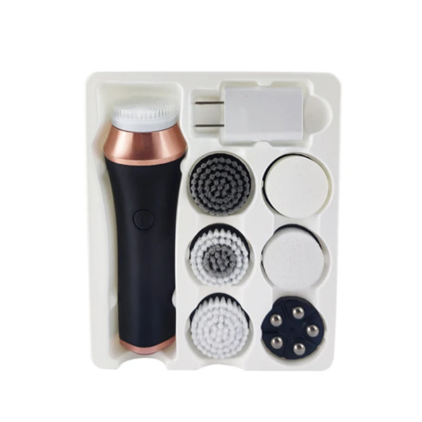 Electric USB Multi Function Face Device 7 Cleaning Heads Silicone Sponge Metal Roller