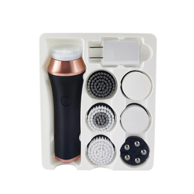 Electric USB Multi Function Face Device 7 Cleaning Heads Silicone Sponge Metal Roller
