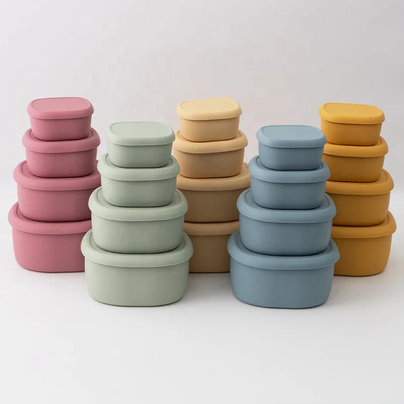 Silicone Rectangular Lunch Bento Box with Freezer and Microwave Safe Lid Heatable Food