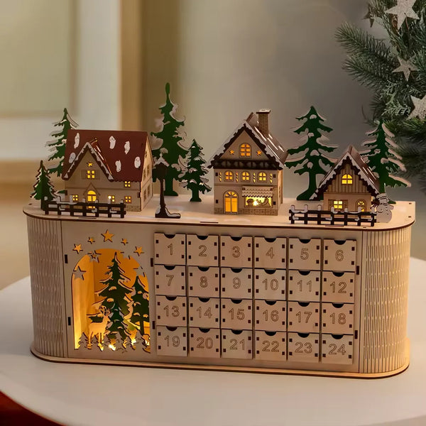 Wooden House 24 Drawer Christmas Countdown Advent Calendar Decorated Christmas House Decor