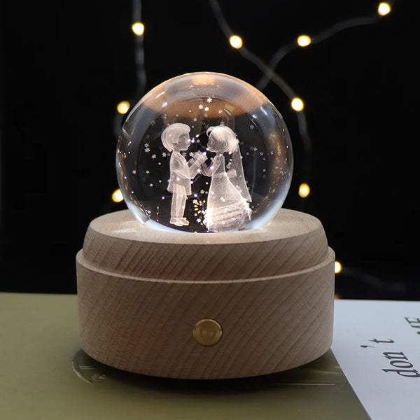 Creative Electronic Gift Lamp Decoration 3D Crystal Ball Night Light With Rotating Music