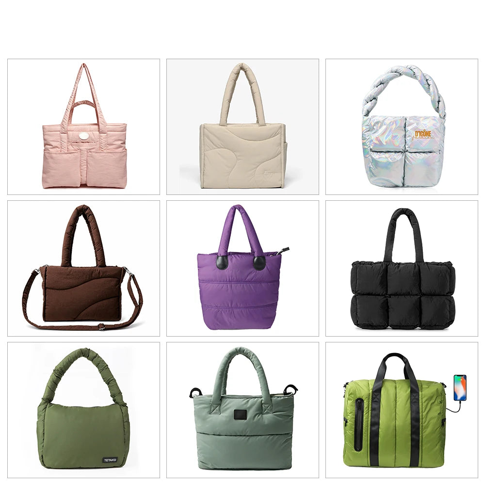 Source Chevron Quilted Polyester Puffer Tote Bag Women Fashion Crossbody Shoulder Bag
