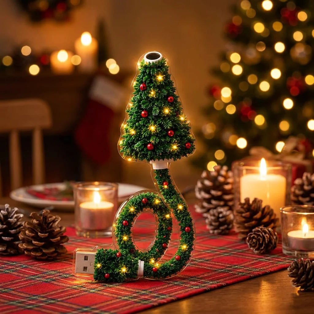 Christmas Tree Night Light Projector USB 6 Pattern Slides Santa Reindeer Snowflake Warm